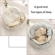 Soft Plush Covered Cat Bed - Round Warm Cave for Small Pets
