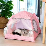 Semi-Enclosed Flower Cat Tent Bed - All-Season Pet Nest