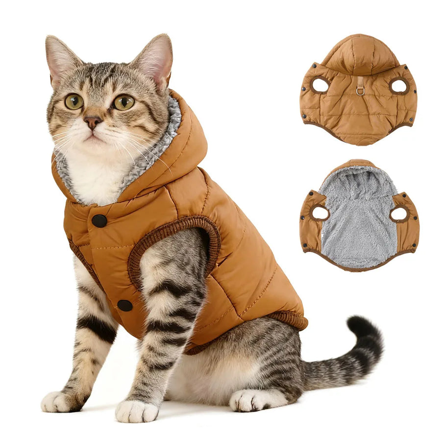 Windproof Fleece Cat Hoodie Coat - Cozy Winter Kitten Jacket