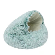 Soft Plush Covered Cat Bed - Round Warm Cave for Small Pets