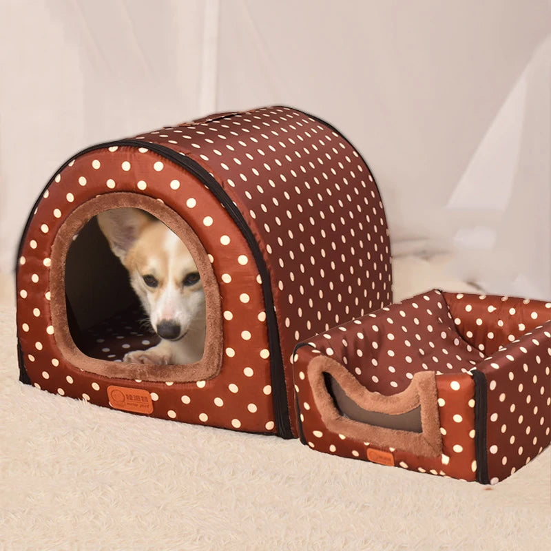 Star Print Foldable Pet House - Warm Dog & Cat Kennel Bed
