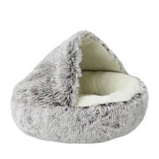 Soft Plush Covered Cat Bed - Round Warm Cave for Small Pets