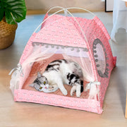 Semi-Enclosed Flower Cat Tent Bed - All-Season Pet Nest