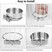 Stainless Steel Parrot Food and Water Cup with Clamp