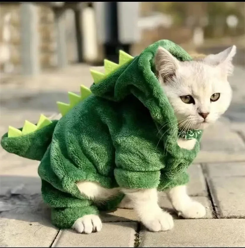 Dinosaur Hoodie Pet Costume - Warm Halloween Fleece Coat