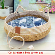 Woven Summer Cat Bed - Breathable Bamboo Sleeping House