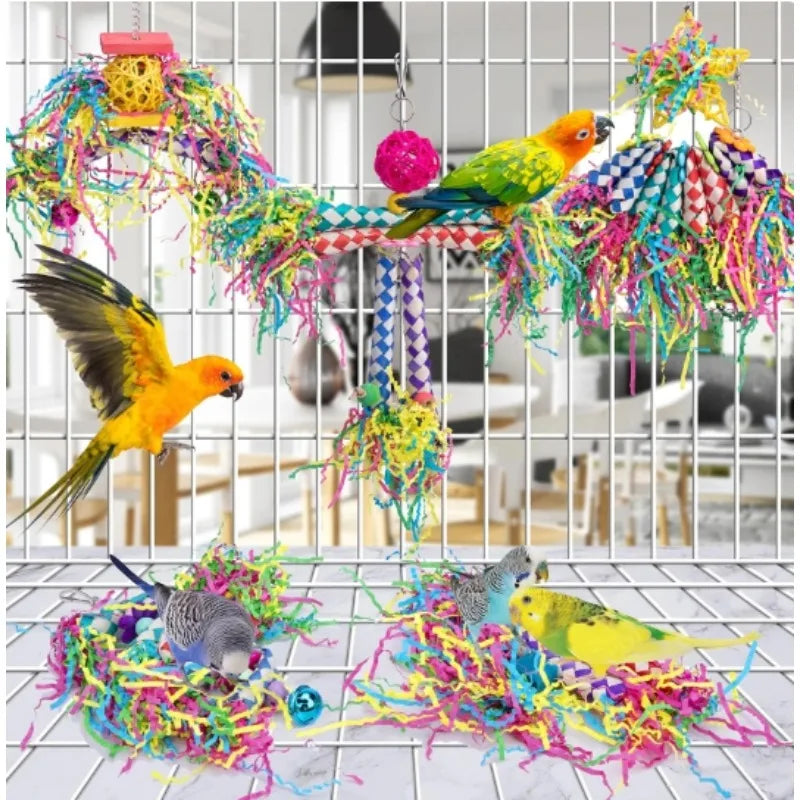 Wood and Paper Parrot Biting Toy Set