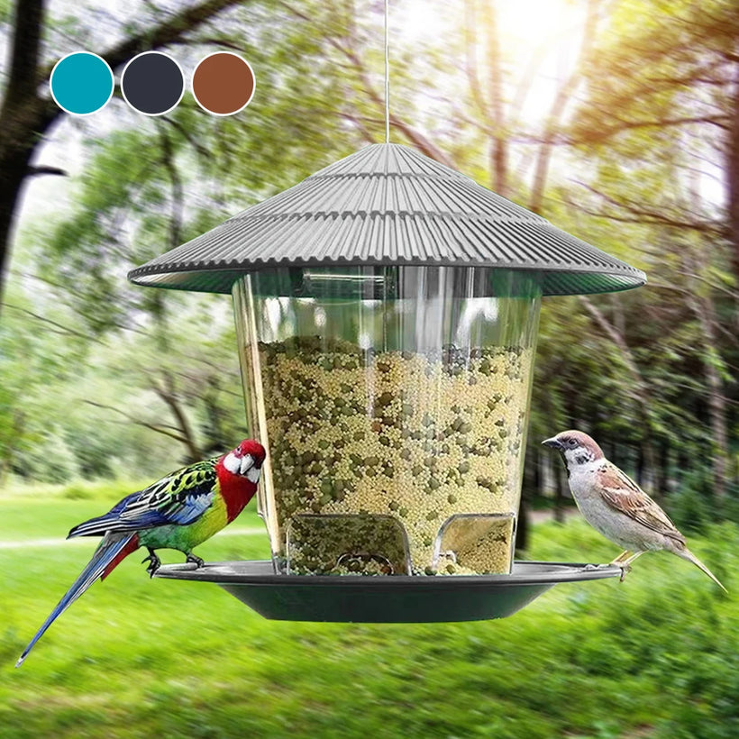Automatic Hanging Bird Feeder with Multi-Hole Dispenser