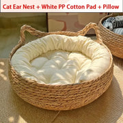 Woven Summer Cat Bed - Breathable Bamboo Sleeping House