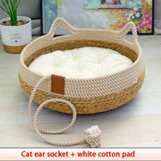 Woven Summer Cat Bed - Breathable Bamboo Sleeping House