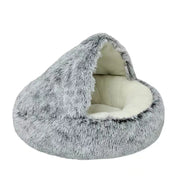Soft Plush Covered Cat Bed - Round Warm Cave for Small Pets