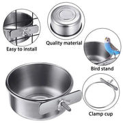 Stainless Steel Parrot Food and Water Cup with Clamp